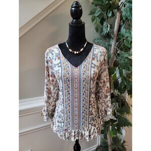 Cynthia Rowley Blouse Women's Large Multicolor Viscose Floral Boho Peasant Top